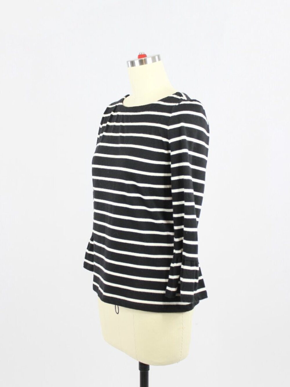 BROOME STREET KATE SPADE Black Striped Cotton Ruffle Sleeve Mariner Top, Size XS - Picture 5 of 12
